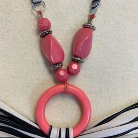 IMPRESS pink red black striped maxi dress Sz L - Picture 4 of 8